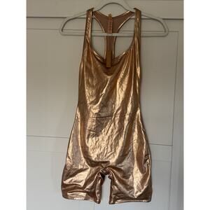 SKIMS Swim Women's Rose Gold Metallic Racerback Cycle Suit Size Small NWT